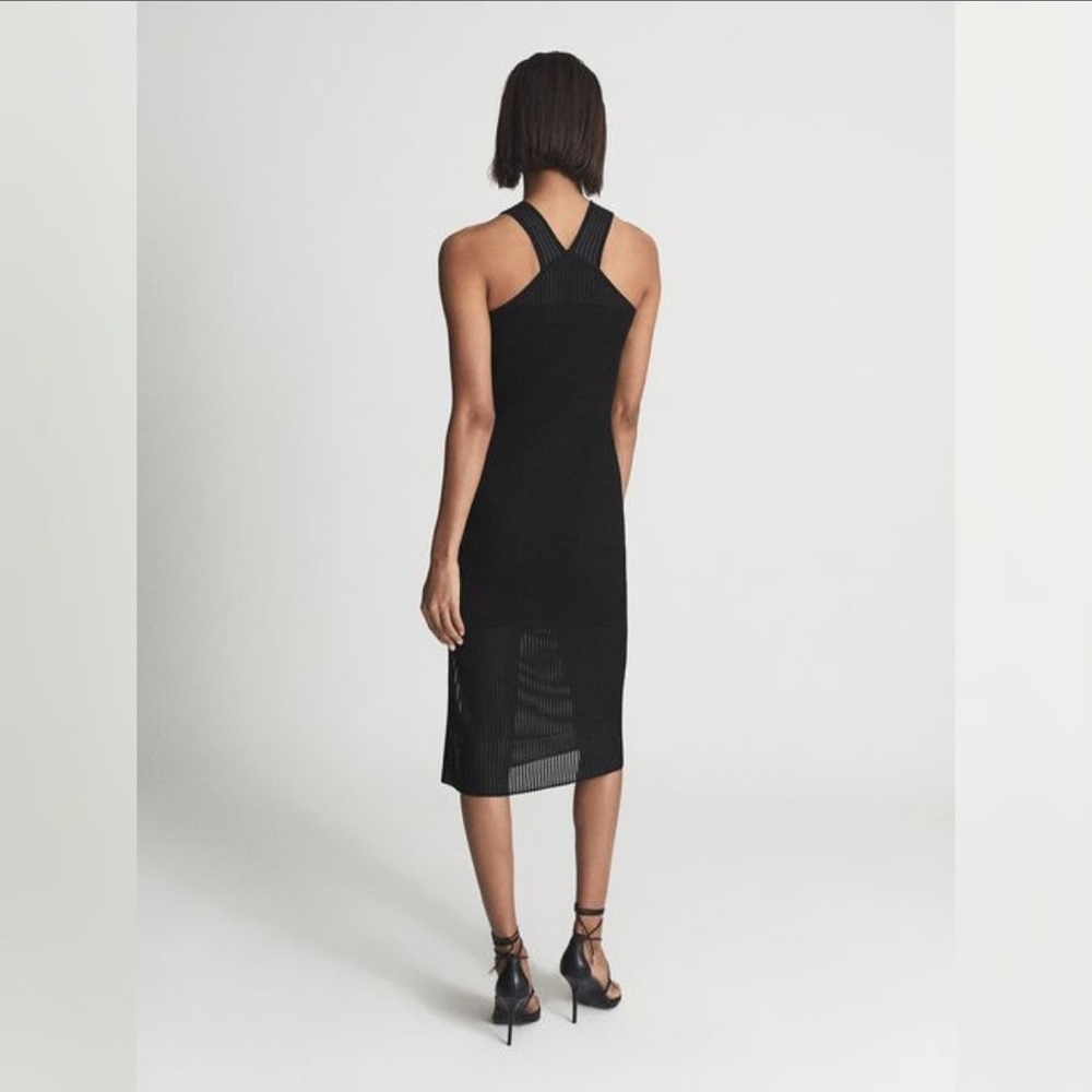 Reiss Aurelia Sheer Stripe Knit Bodycon Dress Black Size Small - Picture 3 of 5